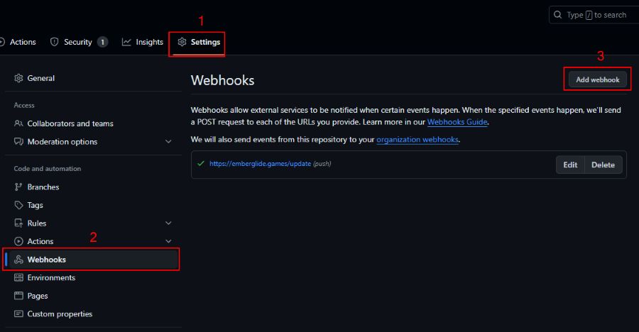 Webhook settings